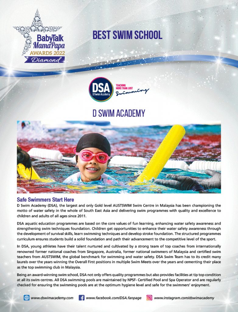 DSA wins Diamond Winner Award for Best Swim School 2022