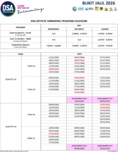 DSA Artistic Swim Calendar
